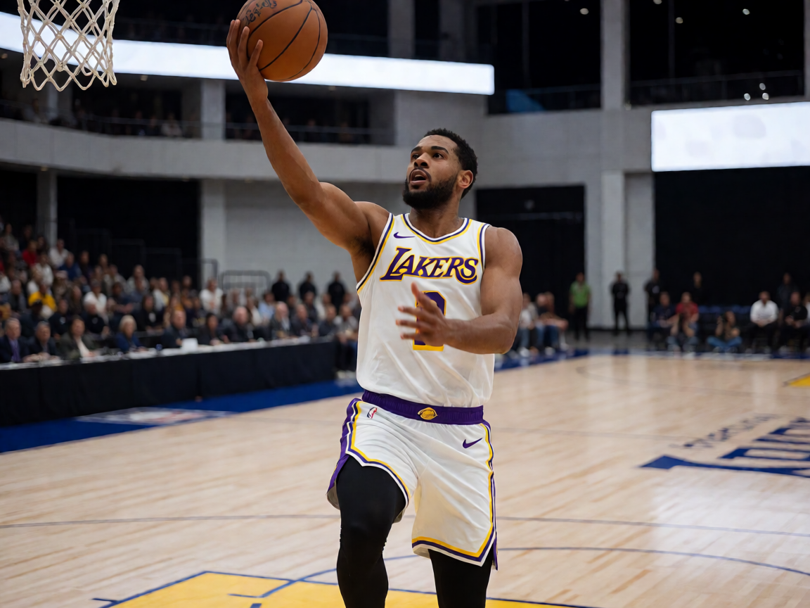 NBA常规赛比赛现场,球员上篮得分